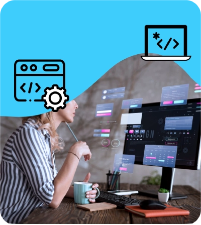 Desktop computer with website wireframe in development section, symbolising website development process, layout planning, and systematic web creation by Craze For Marketing Sydney agency.