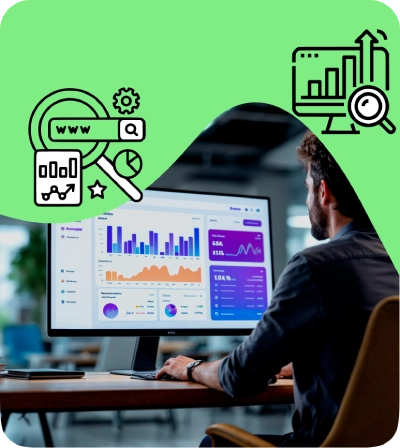 Magnifying glass over globe icon in SEO section, representing global search visibility, online presence optimisation, and search engine marketing by Craze For Marketing Sydney agency.