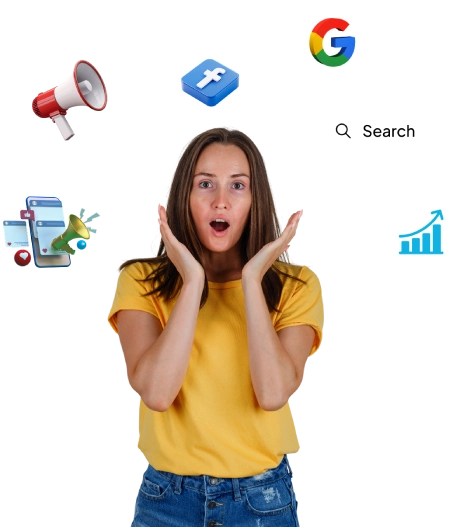 Digital marketing banner with megaphone and graphs in service header, representing comprehensive digital marketing services, campaign management, and strategic marketing solutions by Craze For Marketing Sydney agency.