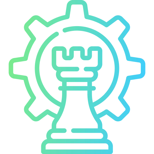 Coloured chess strategy icon with gear in planning section, symbolising advanced e-commerce strategy, tactical SEO planning, and systematic optimisation approach by Craze For Marketing Sydney agency.
