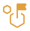 Icon representing innovative strategies with a flag, gear, and circle, symbolising cutting-edge techniques like machine learning and automation for maximising results on the Craze For Marketing Google Ads service page.
