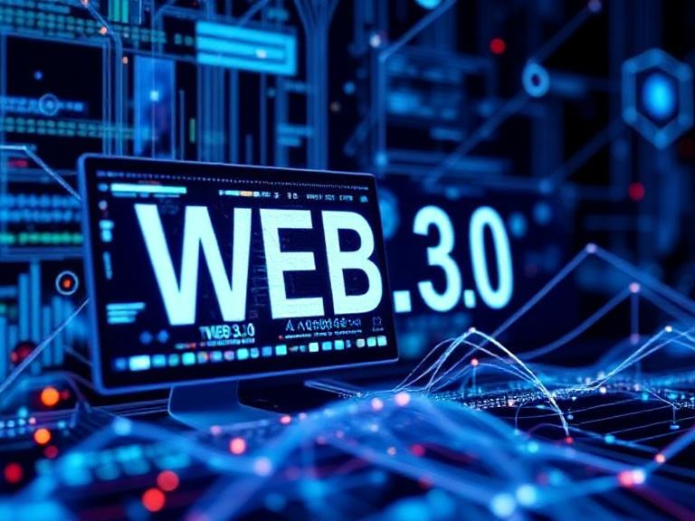 Futuristic digital illustration representing Web 3.0 technology in blog image, highlighting innovative internet evolution, advanced web development concepts, and cutting-edge digital marketing strategies by Craze For Marketing Sydney agency.
